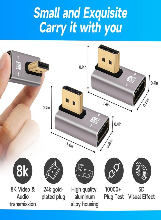 Togconn 8K DisplayPort 1.4 Adapter 90 Degree and 270 Degree Gold Plated Adapter 4 Pack, Right Angle DP Male to Female Vertical Connector Converter DP L Shape Extender, Support 8K@60Hz，4K@144Hz，4K@60Hz，4K@30Hz - Image 3